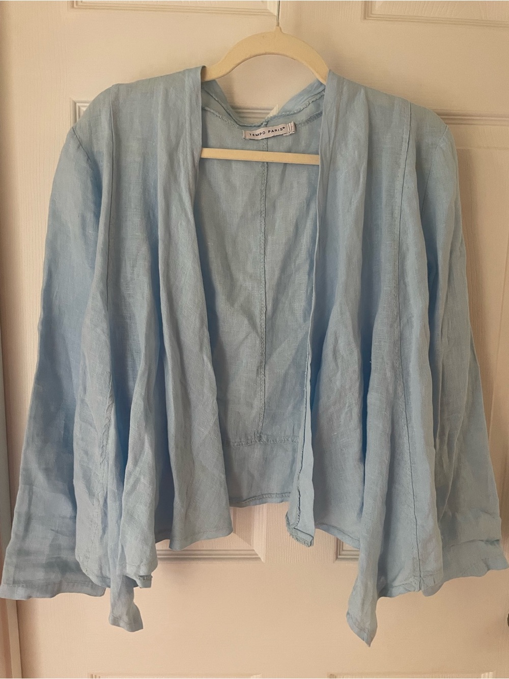 Light Blue Open Front 100% Linen Jacket
